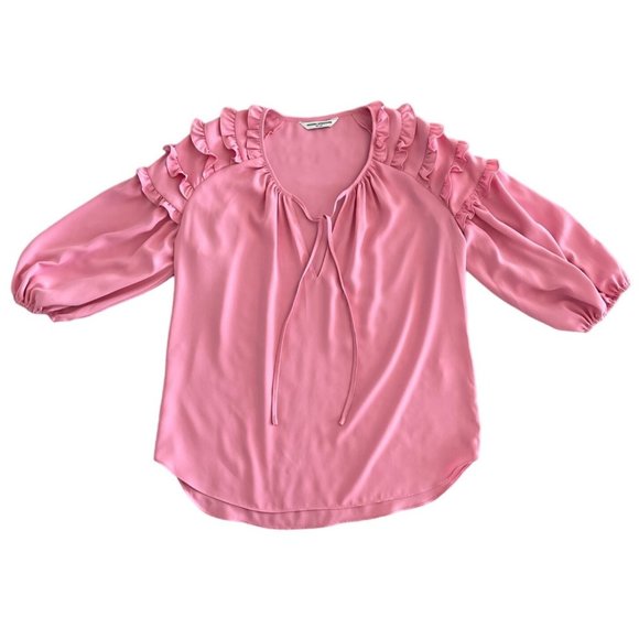 Amanda Uprichard Ruffle Sleeve Top Pink Small‎ Tie Front Size Small Barbiecore - Picture 1 of 9